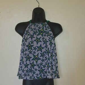 Flowy Brasilian Flag Halter Top With Sheer Fabric. Ideal For Summer